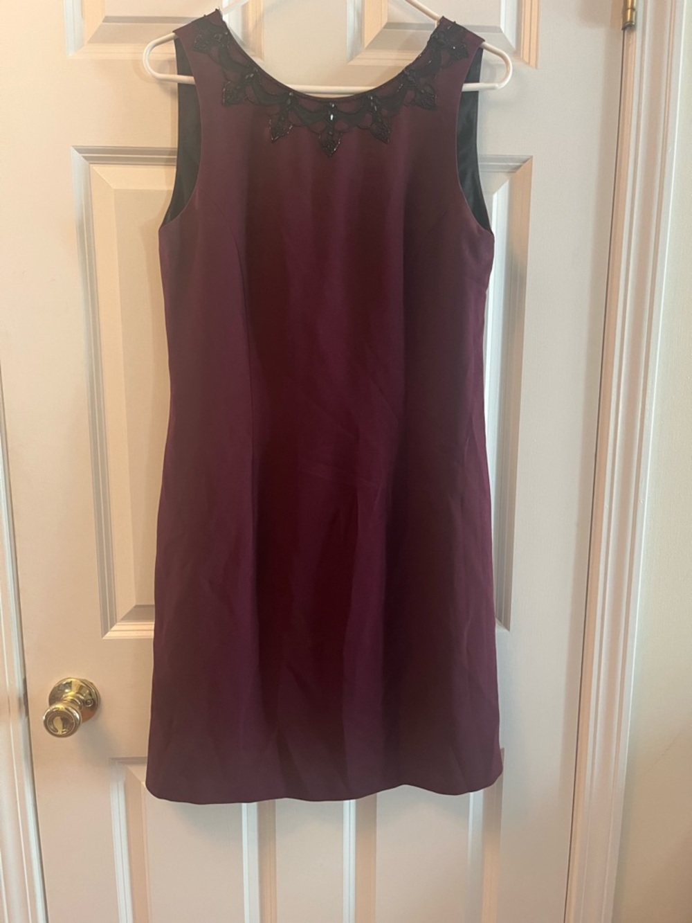 Carole Little Burgundy Sleeveless Beaded Neckline Shift Dress